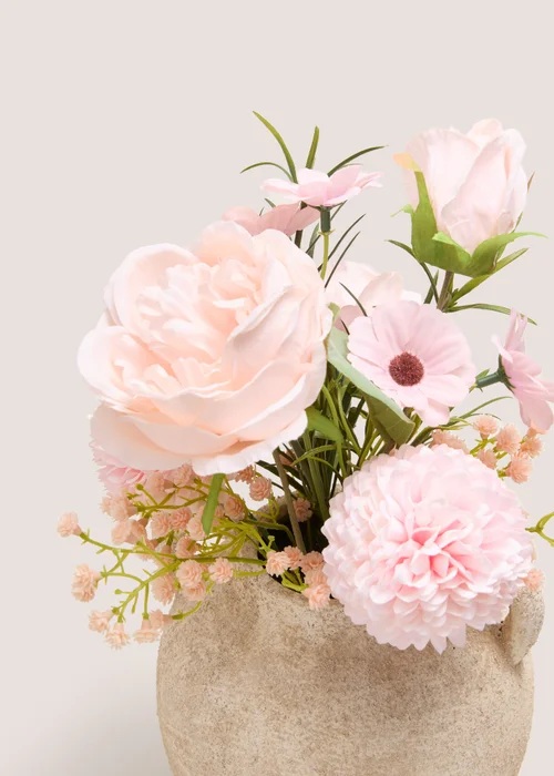 Pink Flowers In Cream Pot Image 2