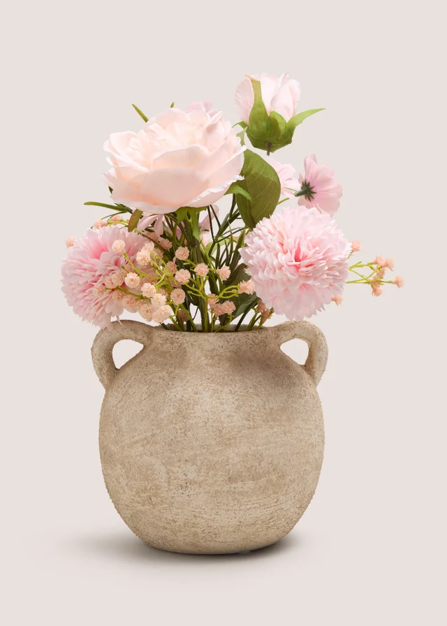 Pink Flowers In Cream Pot