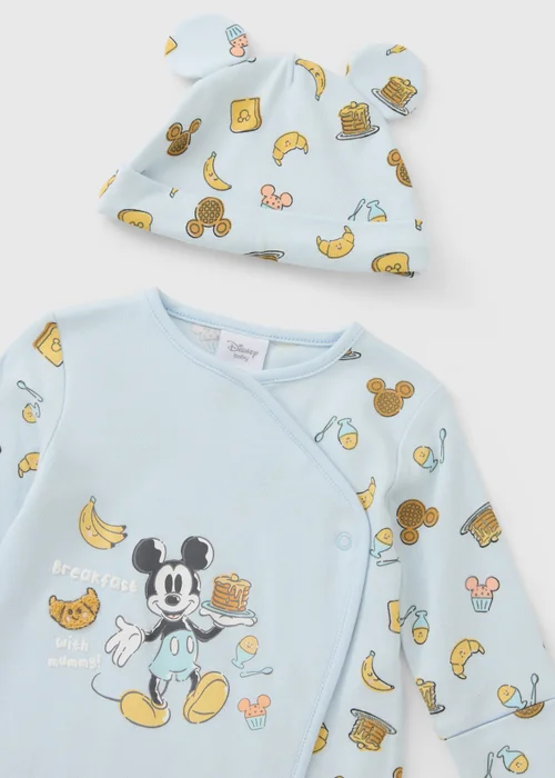 Disney Baby Light Blue Mickey Breakfast Sleepsuit & Hat (Newbron-12mths) - Up to 1 Month Image 2