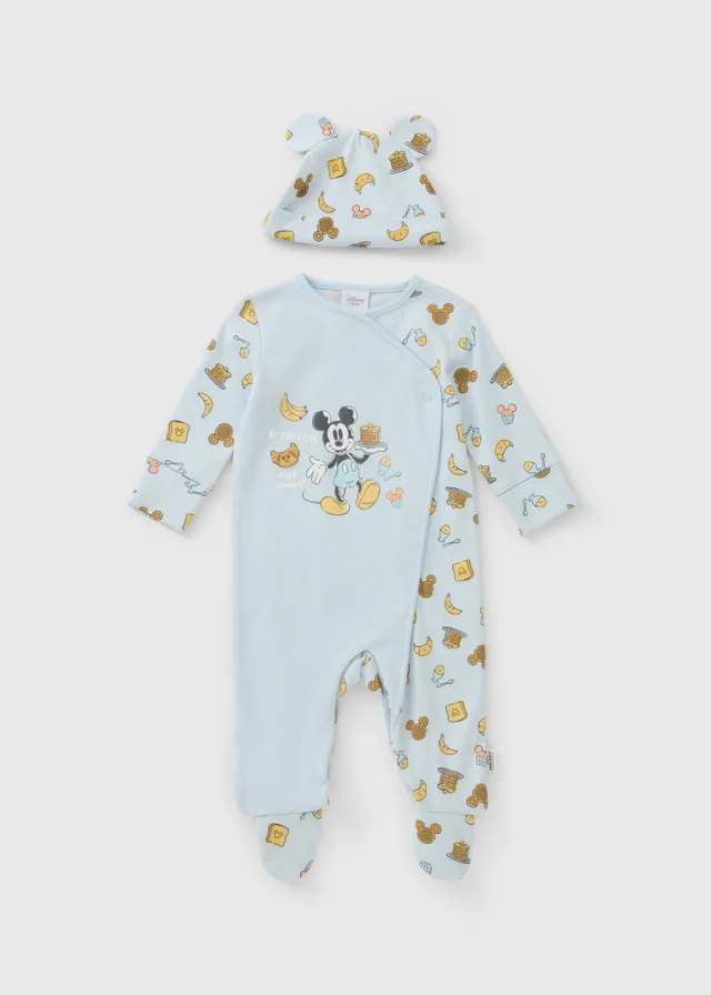 Disney Baby Light Blue Mickey Breakfast Sleepsuit & Hat (Newbron-12mths)