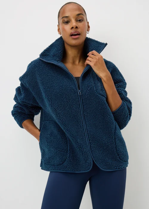 Souluxe Navy Zip Front Borg Jacket - S Image 1