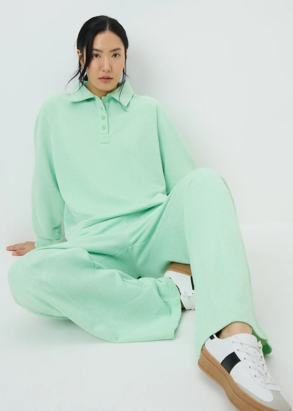 Green Henley Collar Co Ord Sweatshirt - Extra small Image 1