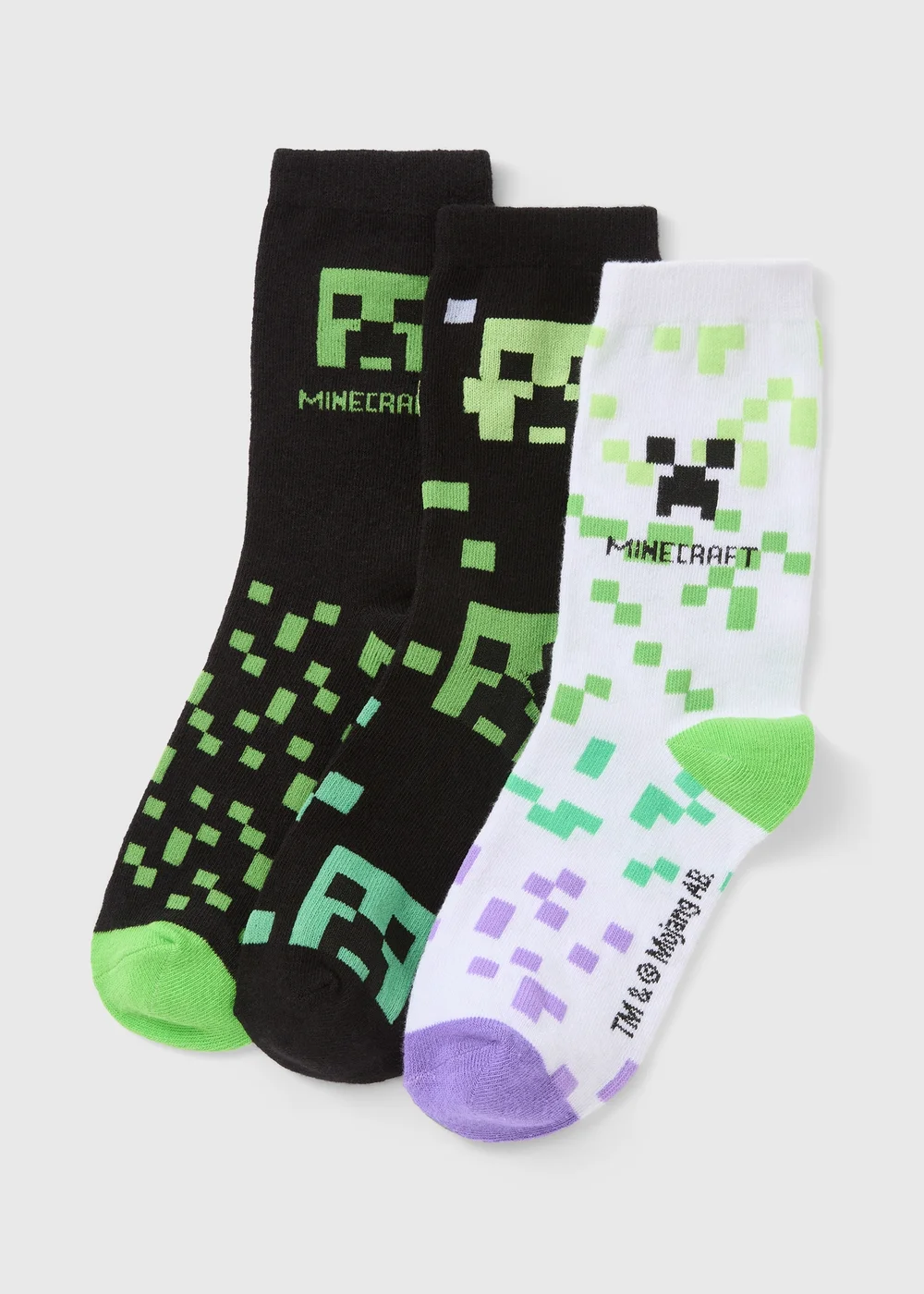 Minecraft 3 Pack Boys Multicolour Socks - Sizes 9-12 Image 1