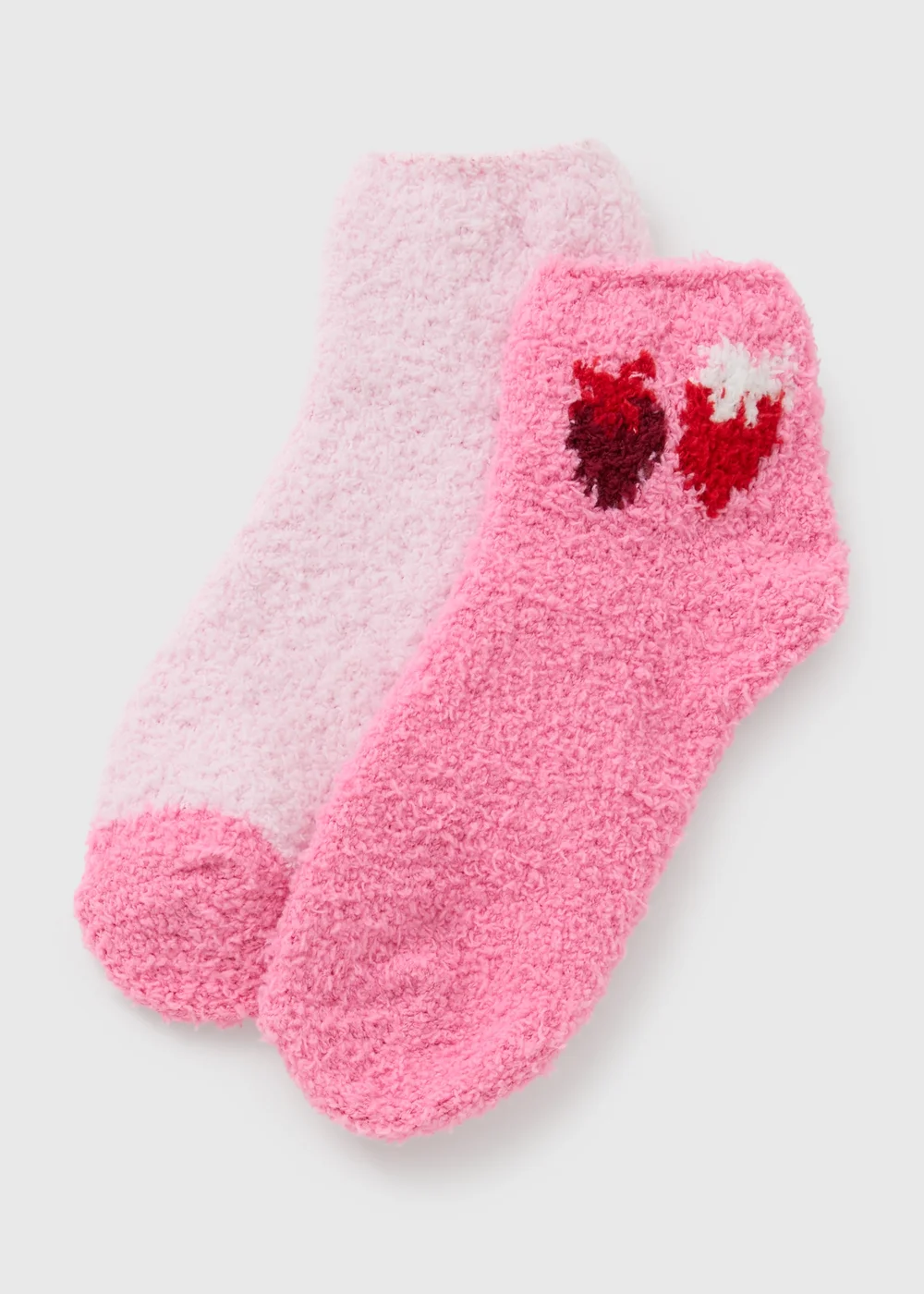 2 Pack Pink Strawberry Cosy Socks - One Size Image 1