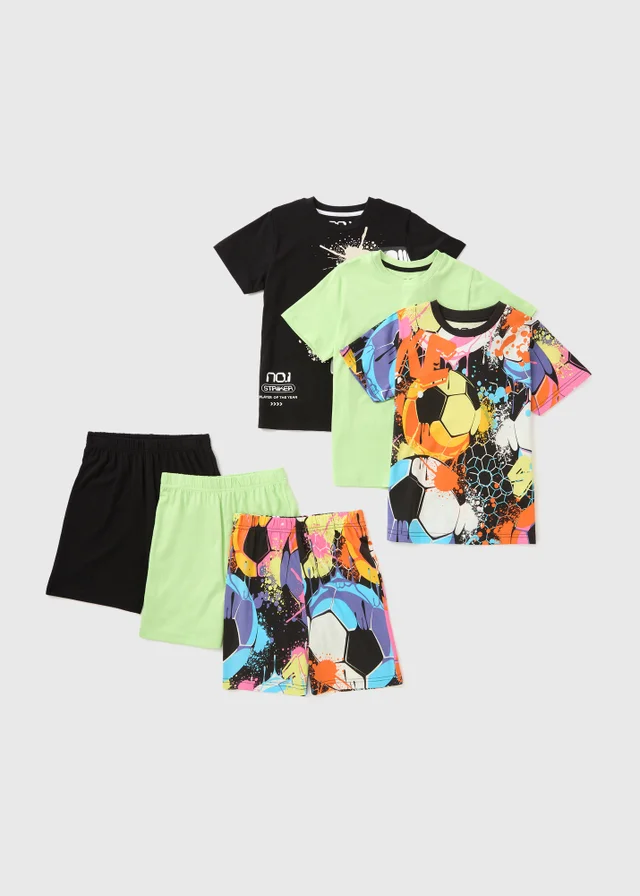 3 Pack Boys Multicolour Football Pyjama Set (7-13yrs)