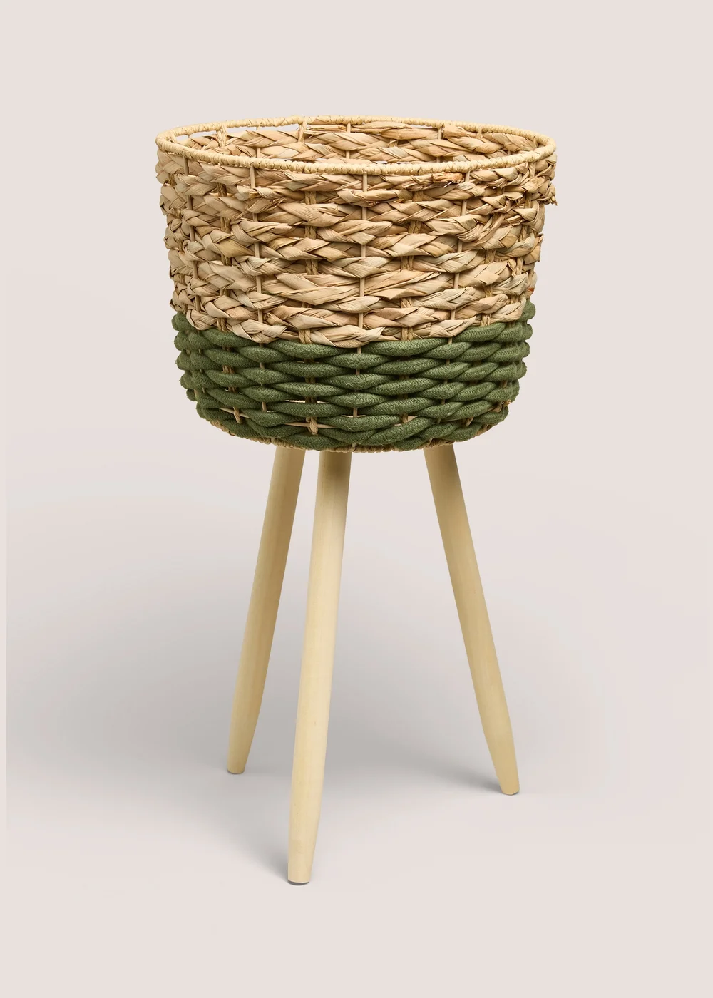 Green & Beige Weave Planter Image 1