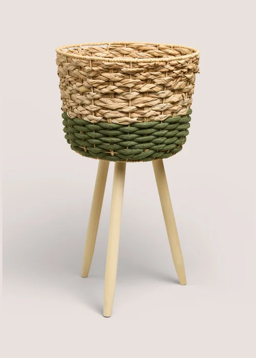 Green & Beige Weave Planter Image 1