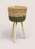 Green & Beige Weave Planter Image 1