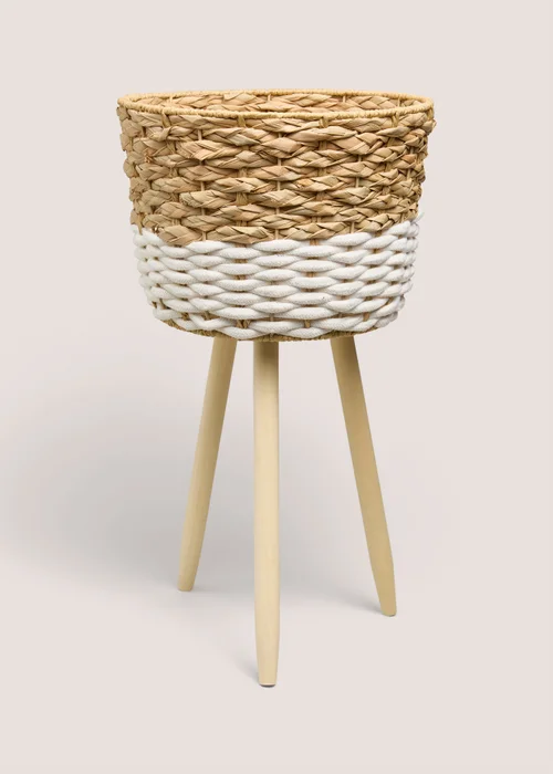 White & Beige Weave Planter Image 1