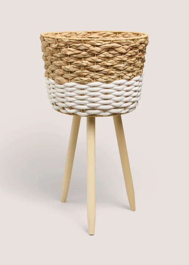 White & Beige Weave Planter