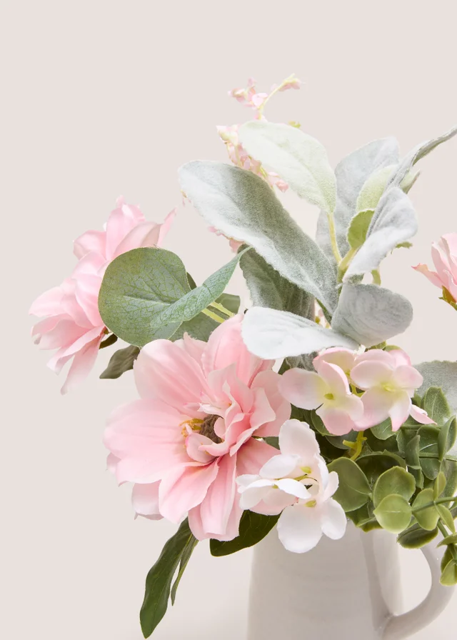 Pink Flowers In White Jug