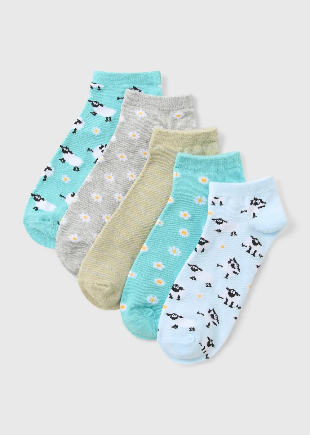 5 Pack Blue Sheep Trainer Liner Socks - One Size Image 1