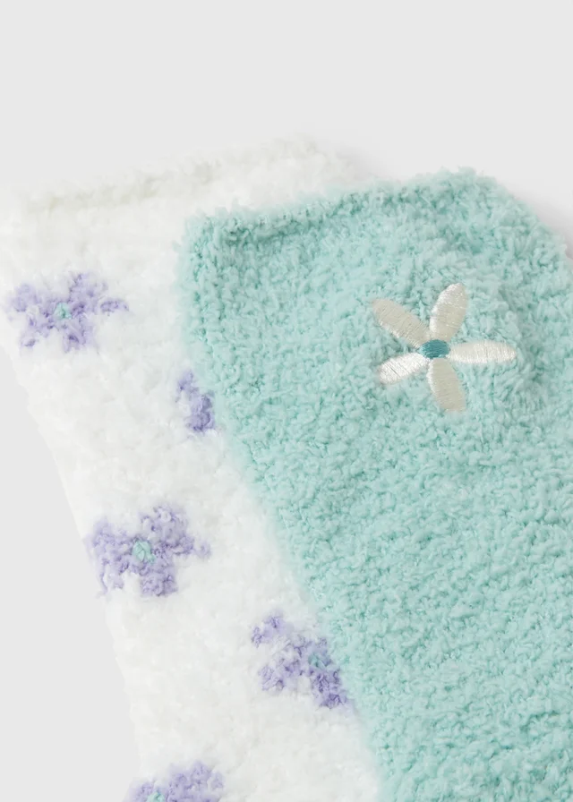 2 Pack Green Floral Cosy Socks