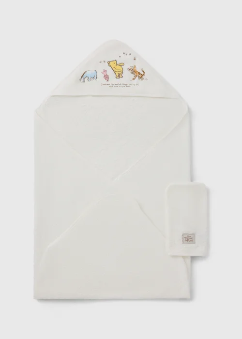 Disney Baby Cream Winnie The Pooh Towelling Wrap & Mitt - One Size Image 2