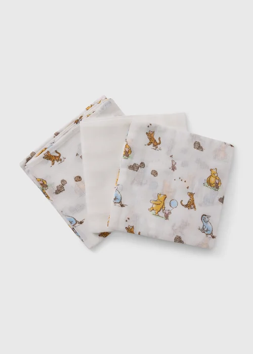 Disney 3 Pack Winnie The Pooh Baby Cream Muslin Cloths - One Size Image 2