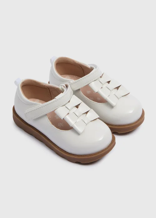Girls White Bow T Bar Shoes (Younger 4-12) - Size 4 Infants Image 1