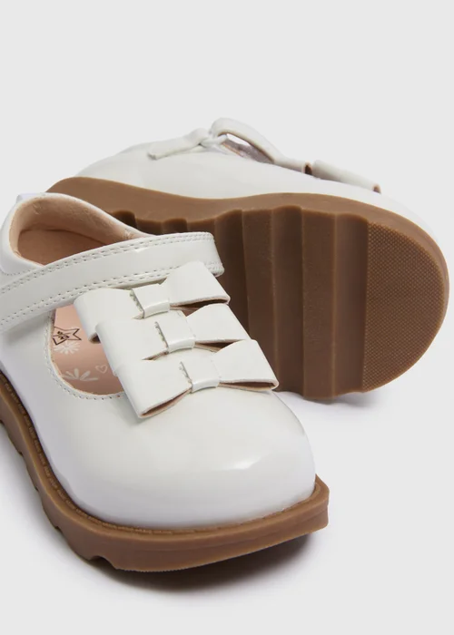 Girls White Bow T Bar Shoes (Younger 4-12) - Size 4 Infants Image 2