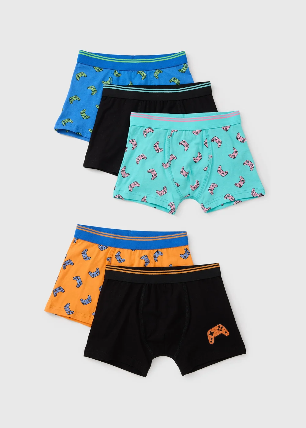 5 Pack Boys Black Gamer Trunks (6-13yrs) - Age 6 - 7 Years Image 1