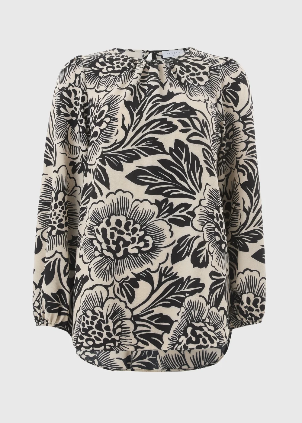 Papaya Petite Black Floral Scoop Hem Blouse - Size 6 Image 1