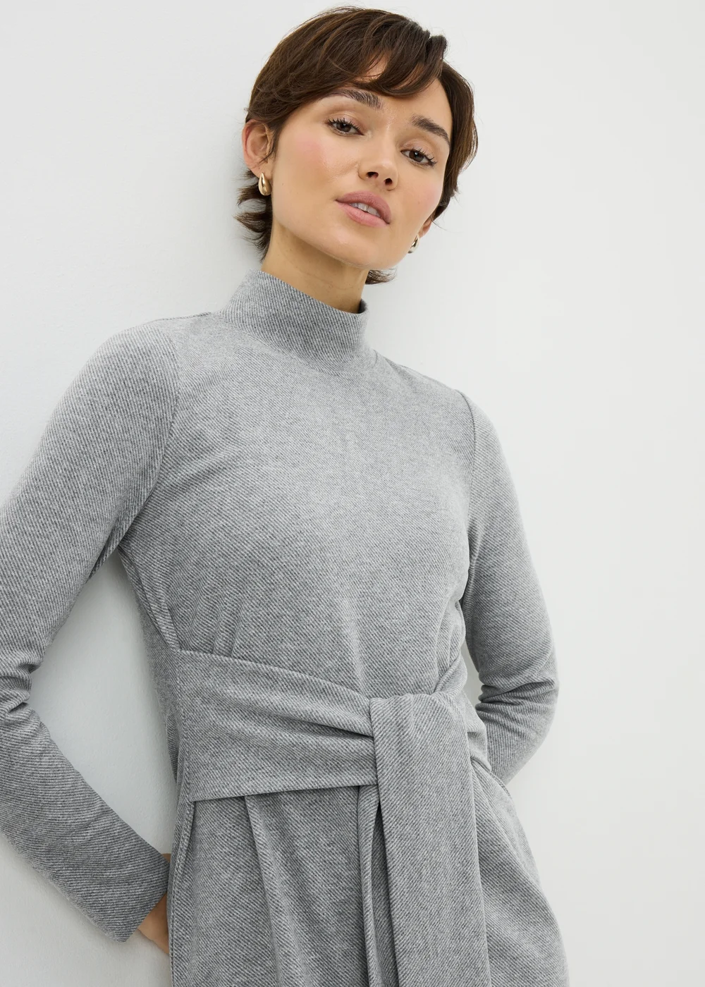 Papaya Petite Grey Tie Jersey Midi Dress - 8 Image 2