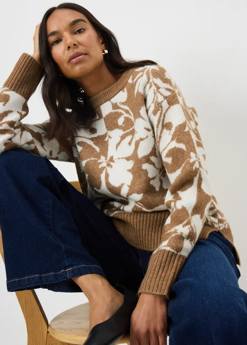 Papaya Petite Beige Floral Jacquard Jumper - Medium Image 1