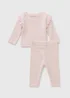 Baby Light Pink Ribbed Frill Top & Legging Set (Newborn-23mths) - Age 0 - 3 Months Image 1