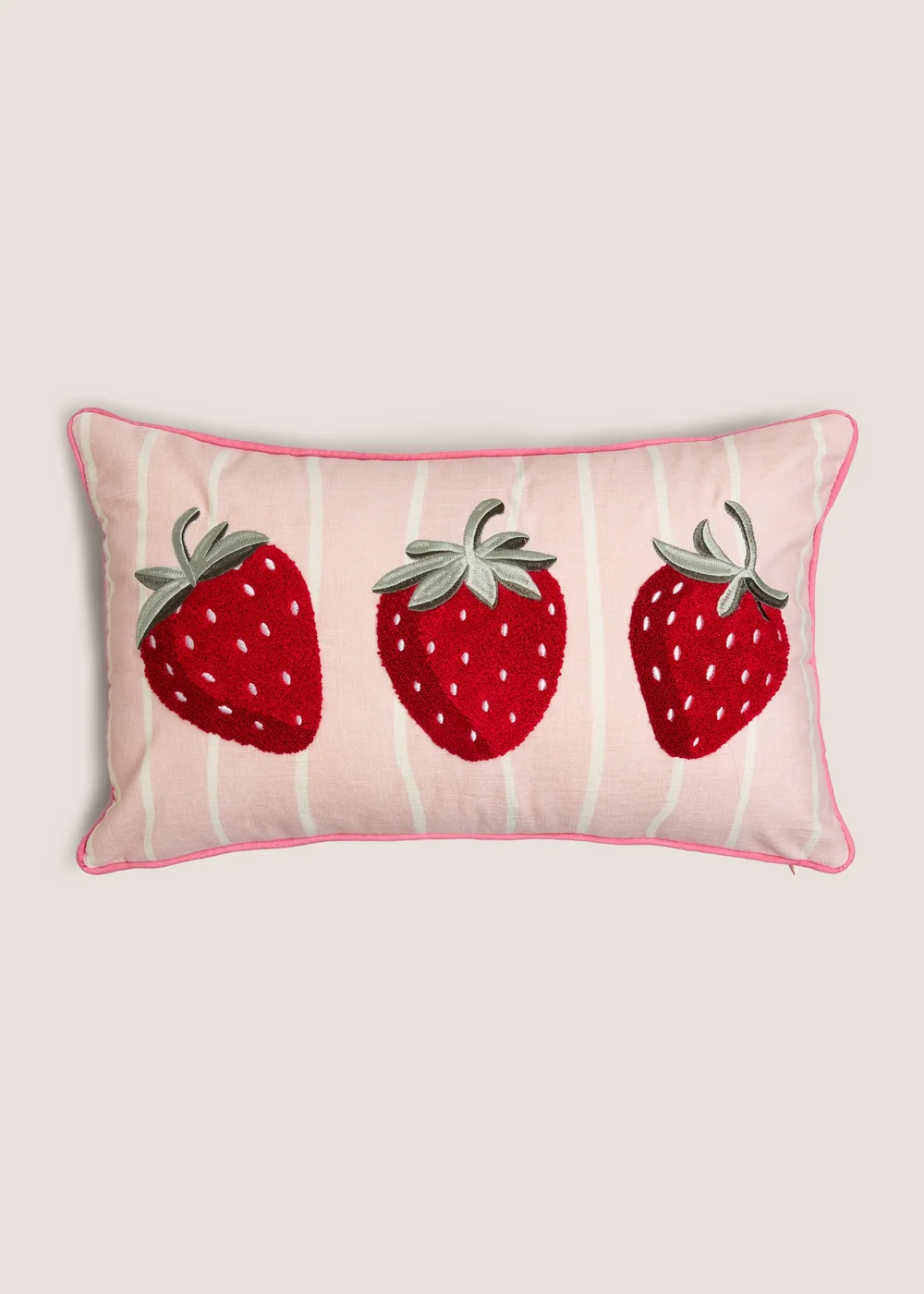 Pink Strawberry Embroidered Cushion Image 1