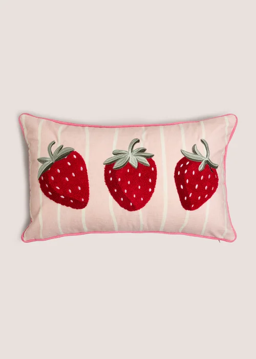 Pink Strawberry Embroidered Cushion Image 1