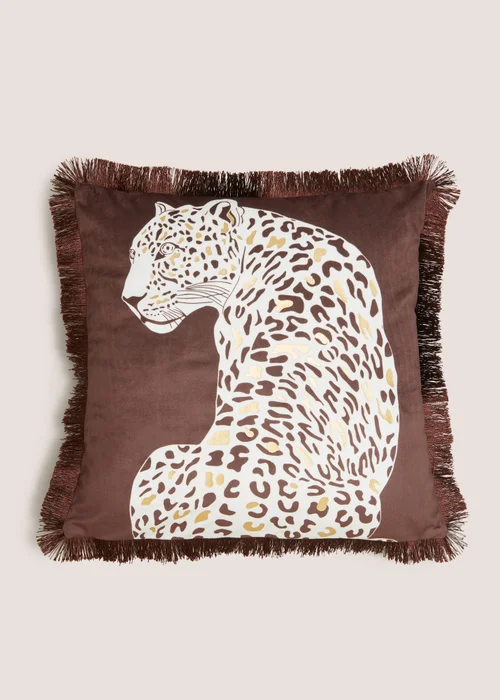Brown Leopard Fringe Cushion Image 1