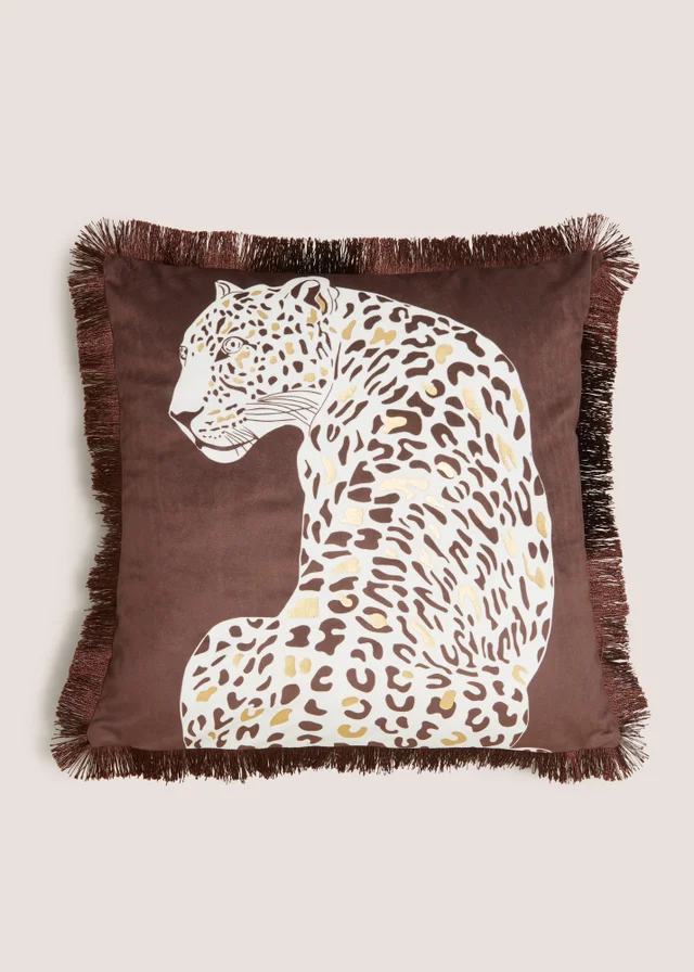 Brown Leopard Fringe Cushion
