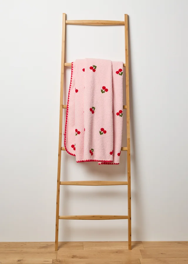 Pink Cherry Embroidered Throw