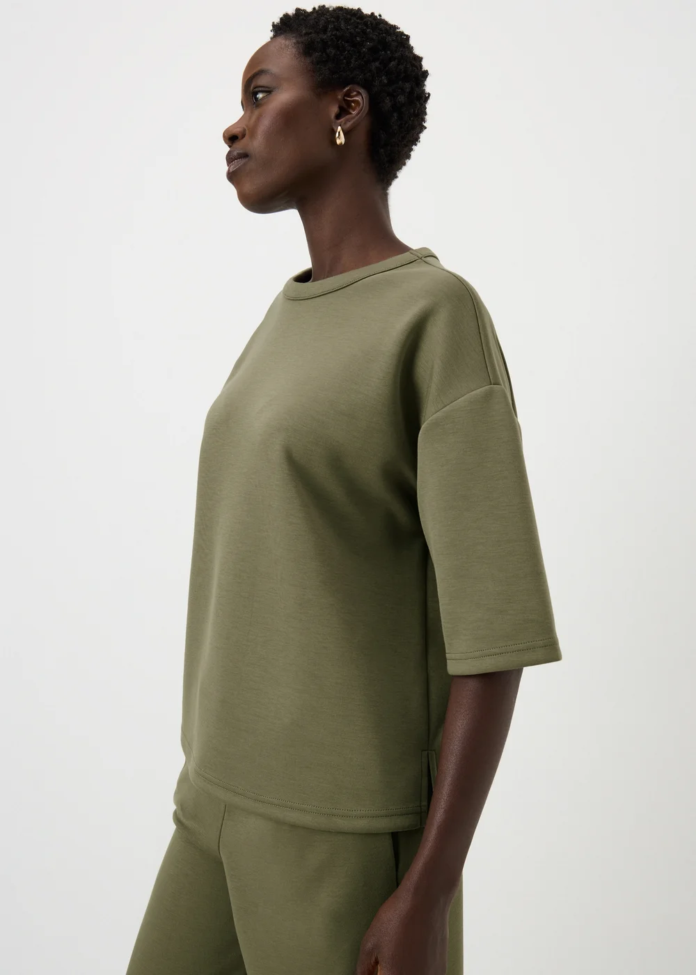 Khaki Scuba Boxy T-Shirt Co Ord - Medium Image 2