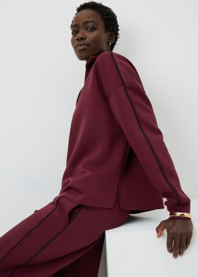 Burgundy Scuba Co Ord Polo Top