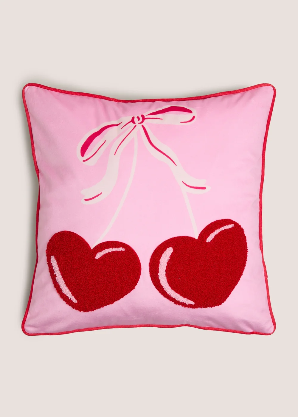Pink Cherry Tuft Embroidered Cushion Image 1