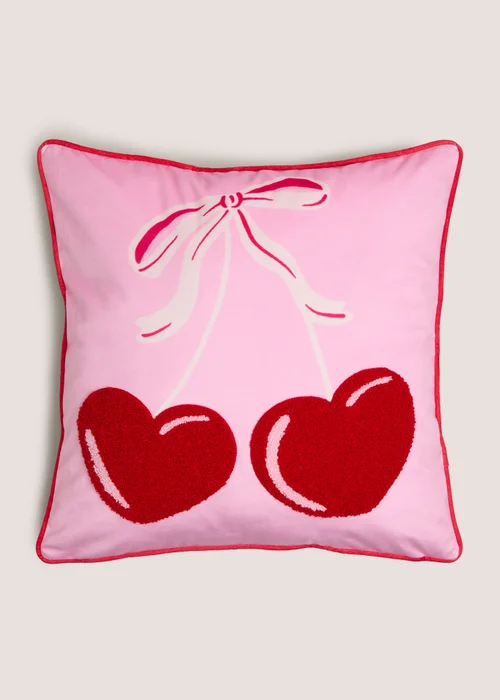 Pink Cherry Tuft Embroidered Cushion Image 1