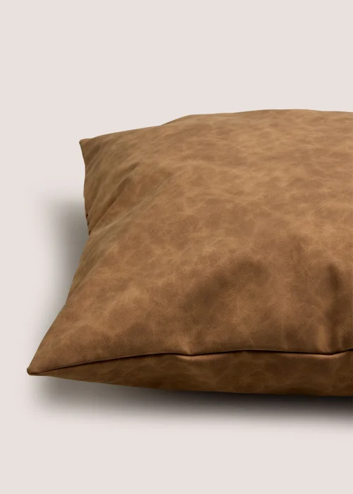Tan Faux Leather Cushion Image 2