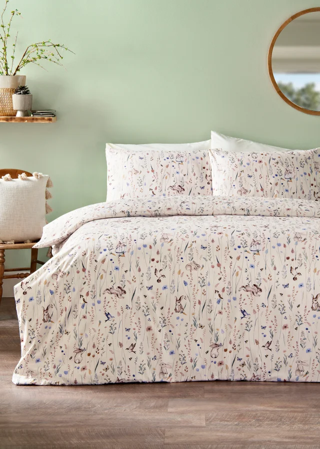 Pink Floral Bunny Duvet Set