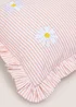 Pink Stripe Daisy Embroidered Frill Edge Cushion Image 2