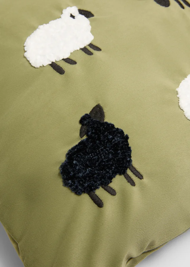 Green Sheep Embroidered Cushion