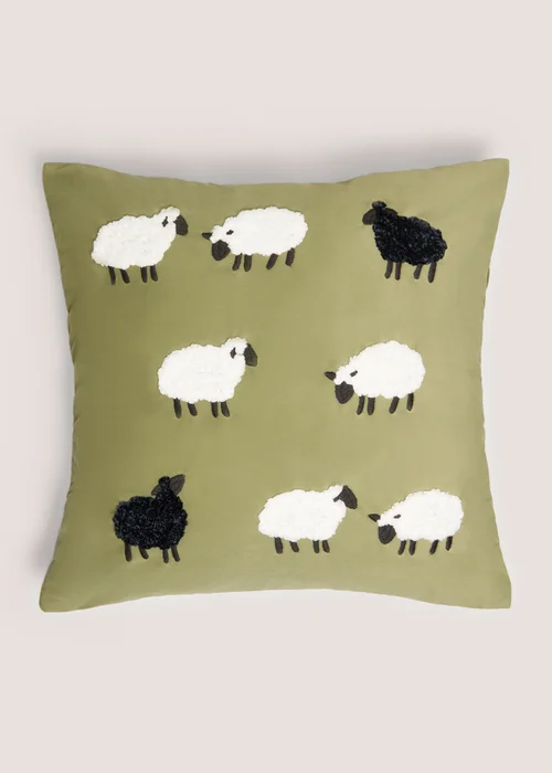 Green Sheep Embroidered Cushion Image 1