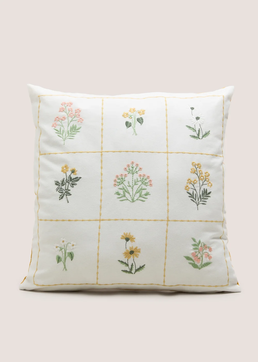 White Cotton Floral Embroidered Cushion Image 1
