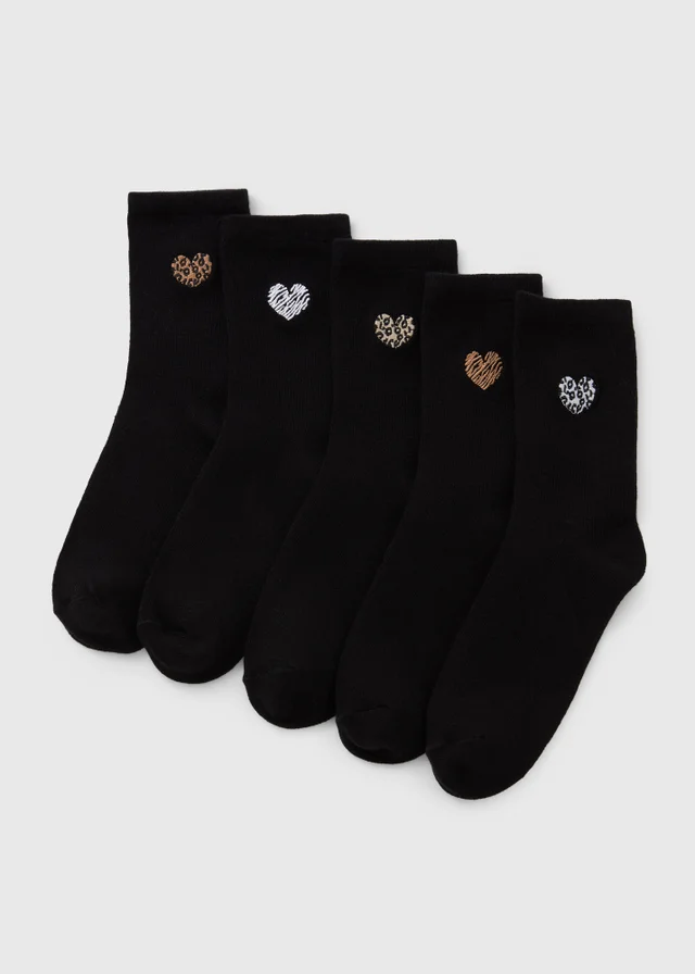 5 Pack Black Heart Ankle Socks