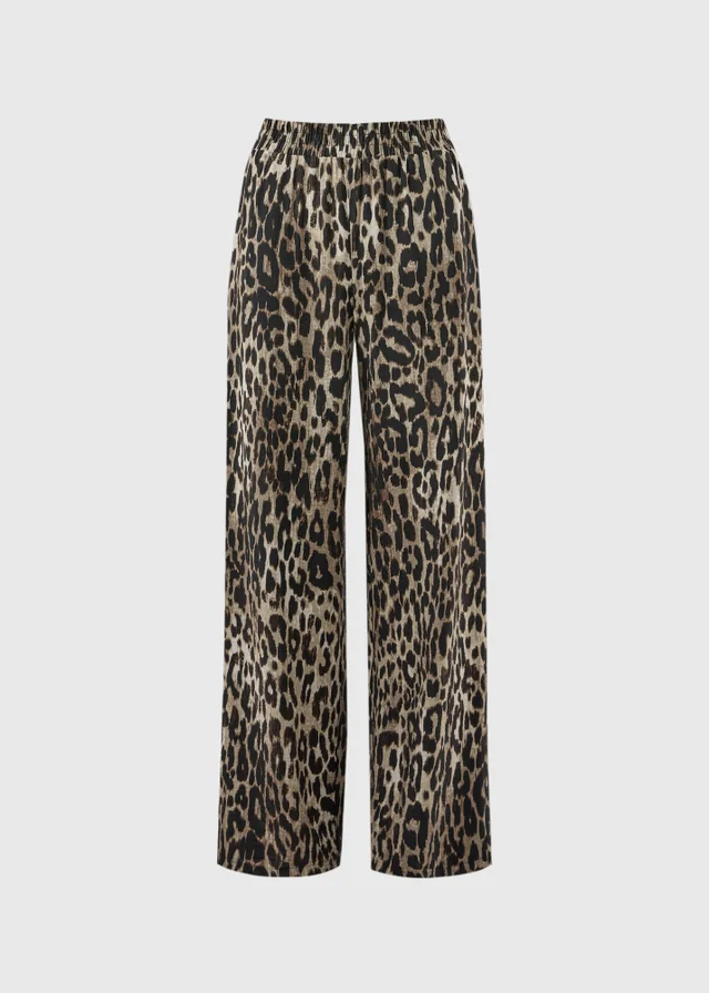Papaya Petite Brown Leopard Print Co Ord Wide Leg Trousers