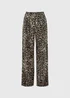 Papaya Petite Brown Leopard Print Wide Leg Co Ord Trousers - Size 6 Image 1