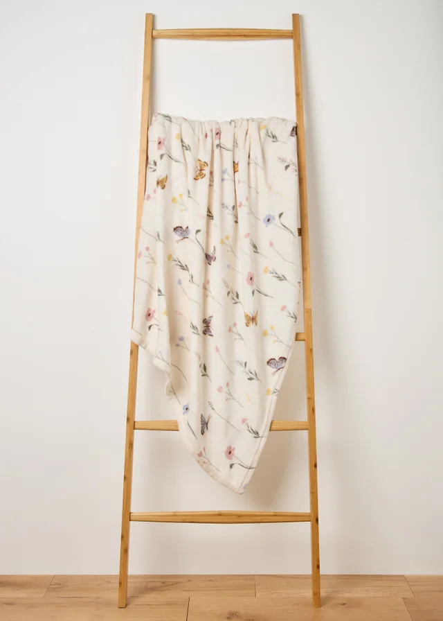Cream Butterfly Floral Throw