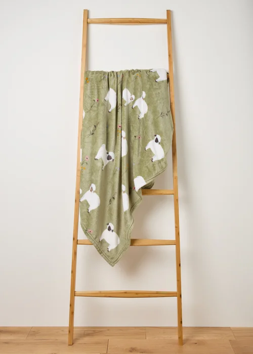 Green Sheep Print Fleece Throw Image 1