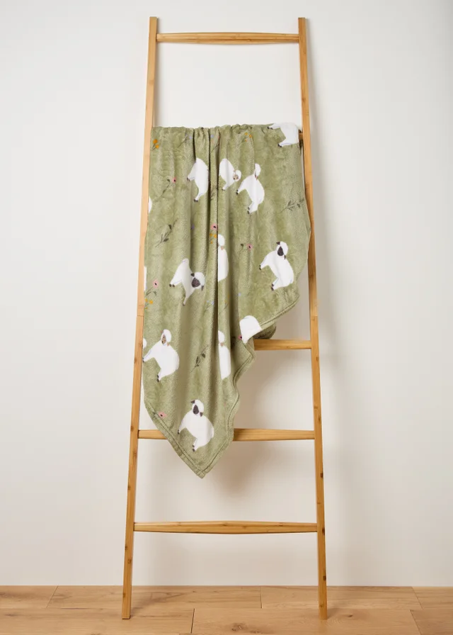 Green Sheep Print Fleece Throw