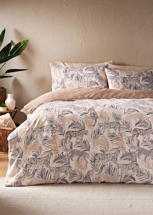Neutral Tiger Print Duvet Set - Single Image 1