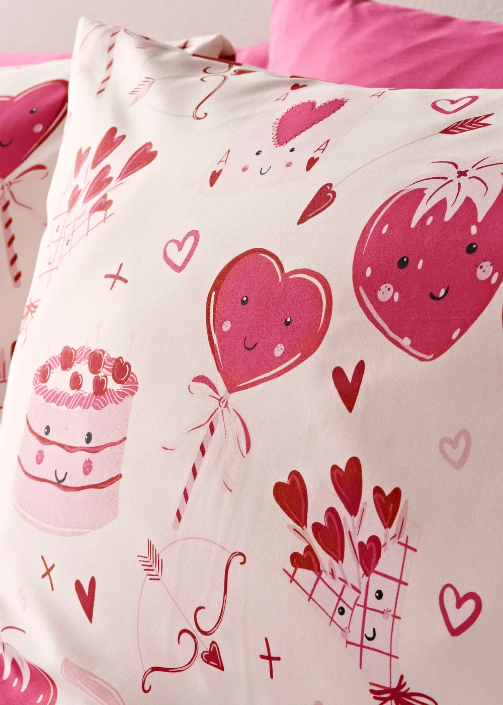Pink Valentine’s Heart Cake & Strawberry Duvet Set - Double Image 2