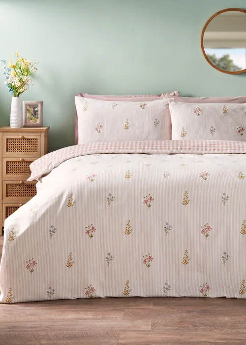 Pink Floral Duvet Set - Single Image 1